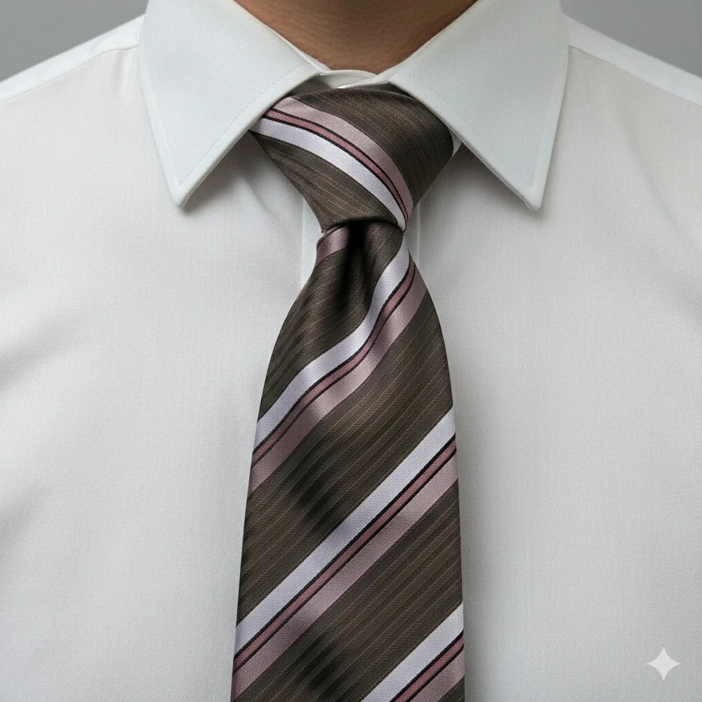 Ermenegildo Zegna Silk Striped‎ Men's Necktie Brown Pink White